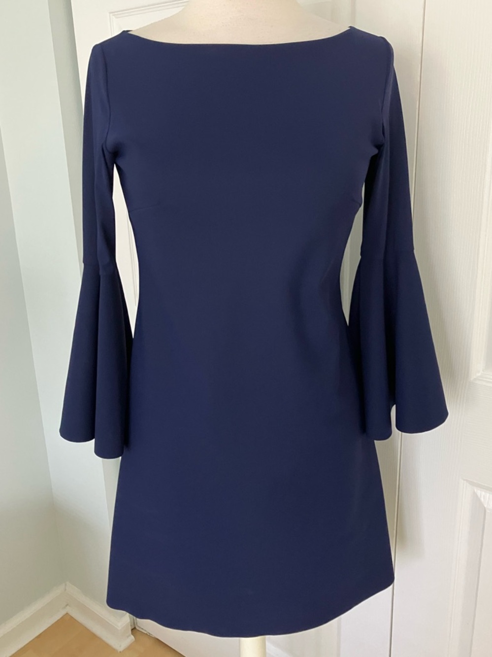 CHIARA BONI La Petite Robe Dress Navy Blue /Pink Bell Sleeve Italy 42 US 10 - Picture 2 of 8